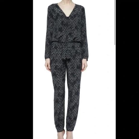 Rebecca Taylor Black Abstract Silk Printed Jumpsuit Size 8 - Picture 2 of 11